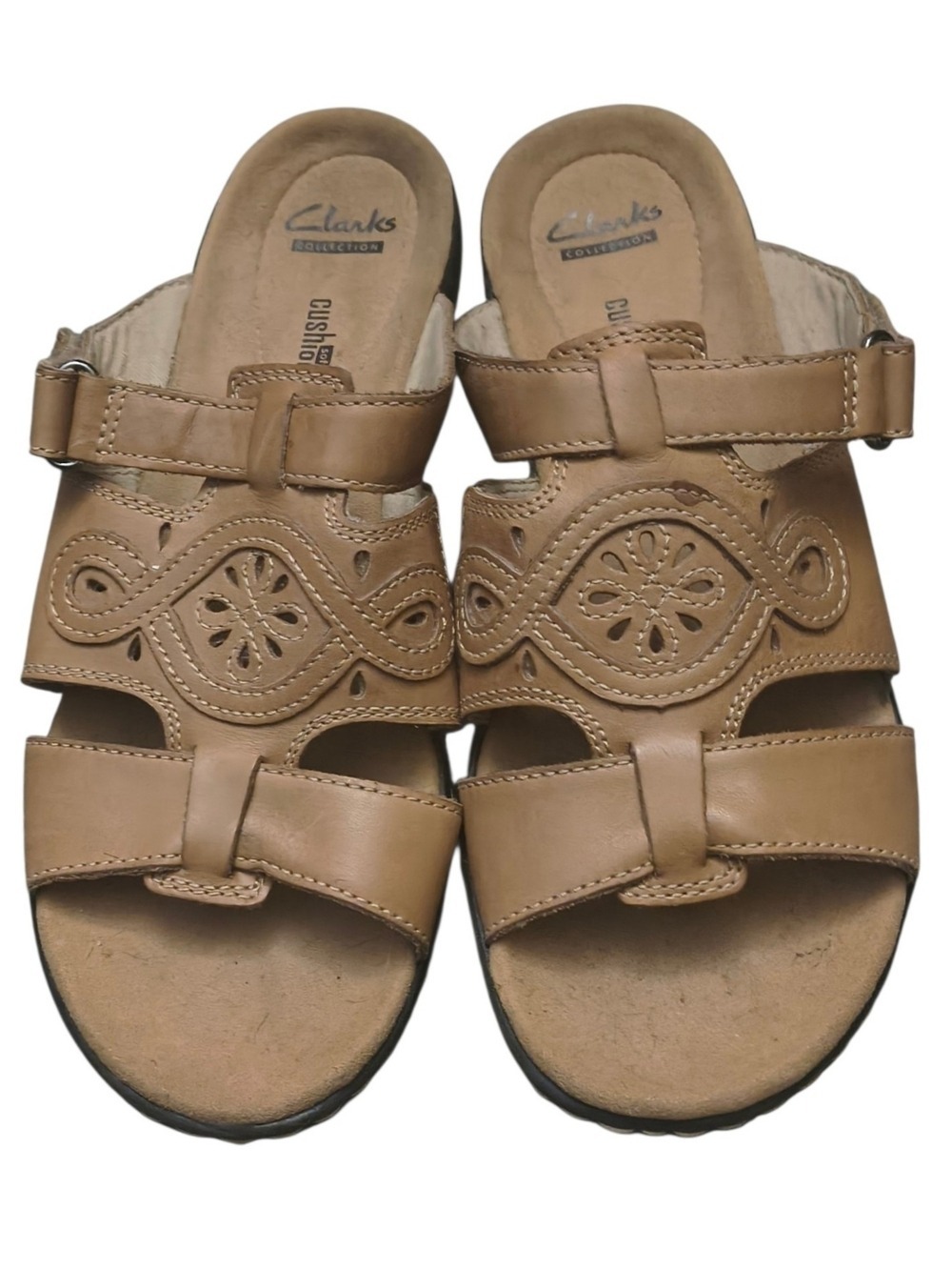 Clarks Collection Women’s Size 8 Tan Leather Comfort Slide Sandals Cushion Soft